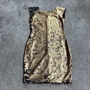 AX Paris Sequin Embellished Bodycon Mini Dress Womens 10 Gold Black Cocktail